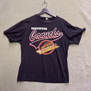 Vintage 90s Vancouver Canucks NHL Waves T-Shirt Size L Black Single Stitch
